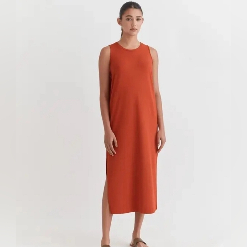 Cuyana Cotton Draped Back Midi Sleeveless Orange Dress Size Large Women's